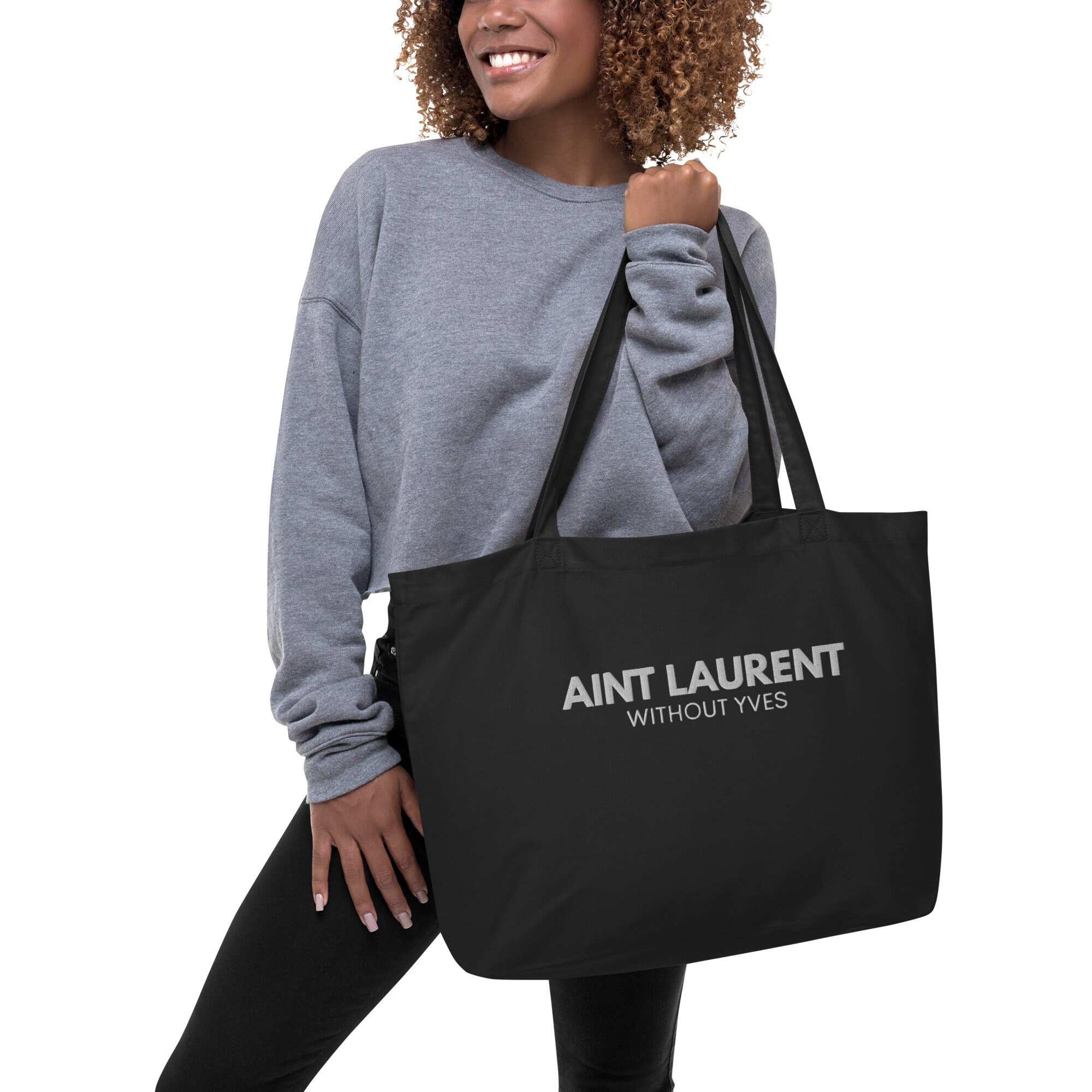 Saint Laurent Rive Gauche Logo Print Large Tote Bag in Beige Canvas Cloth  ref.989442 - Joli Closet