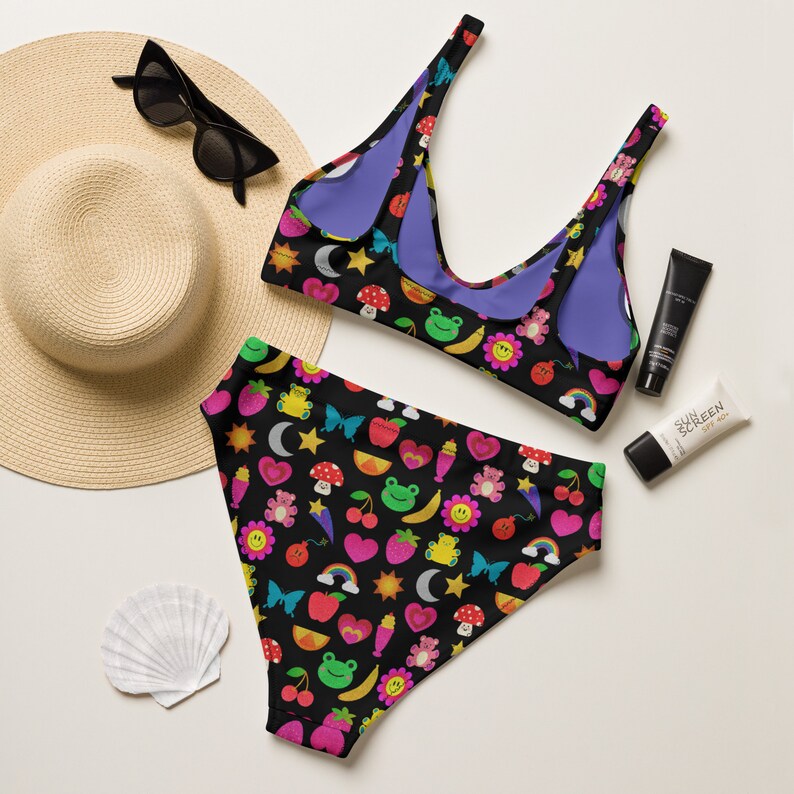 STICKERS BIKINI, Recycled High-waisted Bikini, Retro Stickers, 80s ...