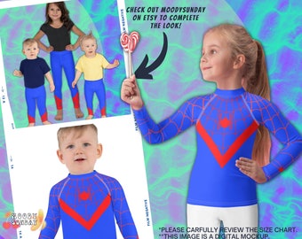 Camiseta de manga corta para niños SPIDER GWEN MILES, disfraz de superhéroe para niñas y niños, disfraz de araña para niños, camiseta de araña azul y roja