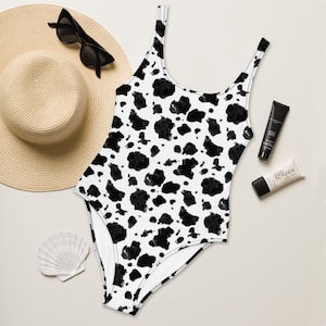 COW PRINT SWIMSUIT One-Piece Swimsuit Dalmatian Print Black Spots Inky Cow Print Bold Print Rodeo Print Stamped Print Cowgirl Bathing Suit