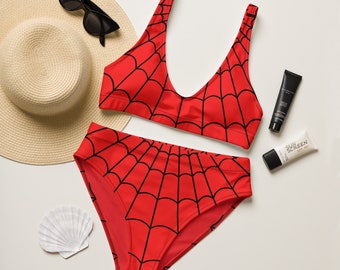 BIKINI SPIDER GIRL Bikini reciclado de cintura alta Traje de baño Spider Dude Spider Girl negro y rojo Cosplay Spidergwen Ropa de playa para piscina Alt Indie