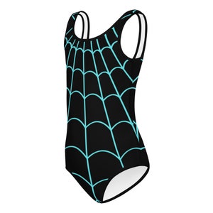 SPIDER GWEN STACY Inspired Kids Swimsuit Spider Girl One-Piece Swimsuit Black with Neon Spider Spidergwen superhero swimsuit, kids costume