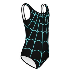 SPIDER GWEN STACY Inspired Kids Swimsuit Spider Girl One-Piece Swimsuit Black with Neon Spider Spidergwen superhero swimsuit, kids costume