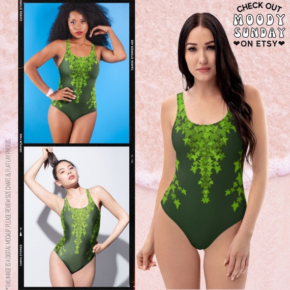 POISON IVY SWIMSUIT One-piece Swimsuit Cosplay Forest Green Swimwear,  Poison Ivy Costume, Swimming Costume, Poison Ivy Outfit, Deep Green 