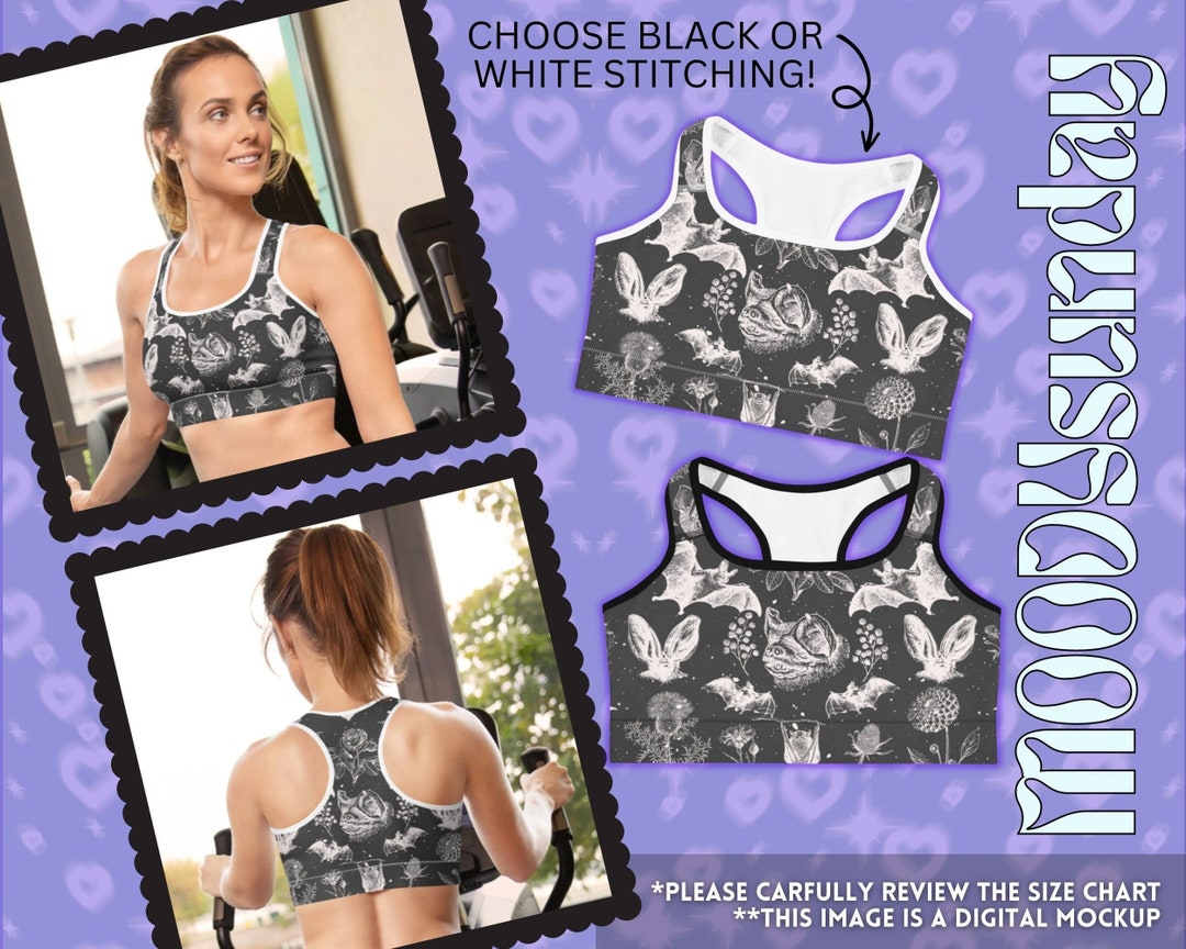 BAT FLORAL Sports Bra, Cute Bat Top Wild Flowers, Botanical Bat Print ...