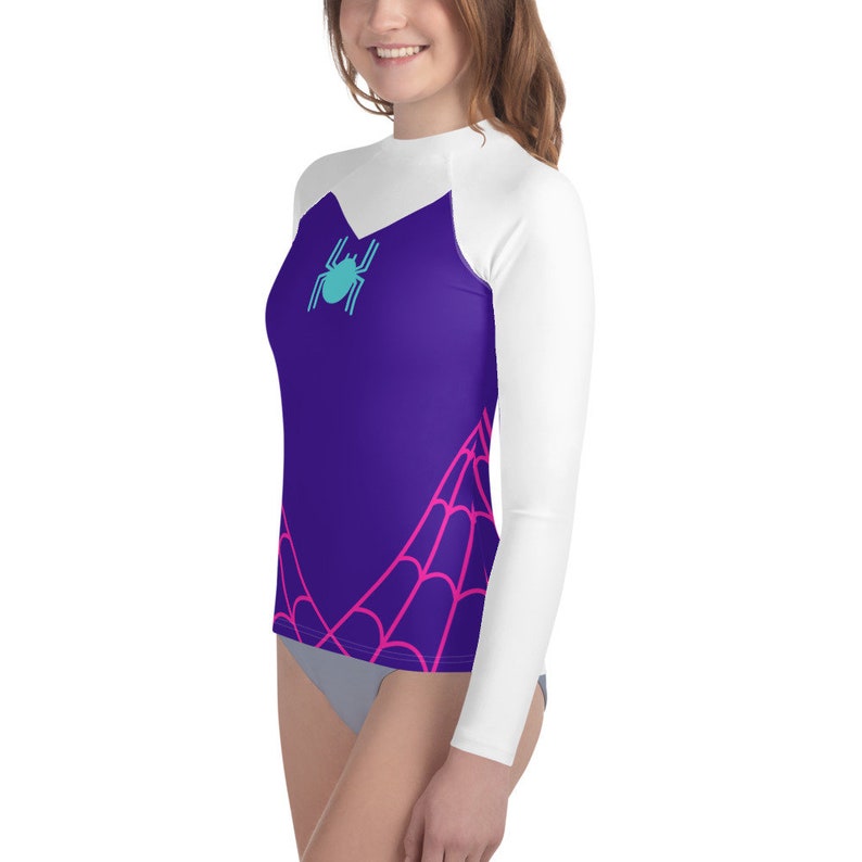 TEEN SIZED Spider Gwen Rash Guard, Spidergwen shirt for Teenager, girls superhero costume, Youth spider costume, Spider Gwen top for girls