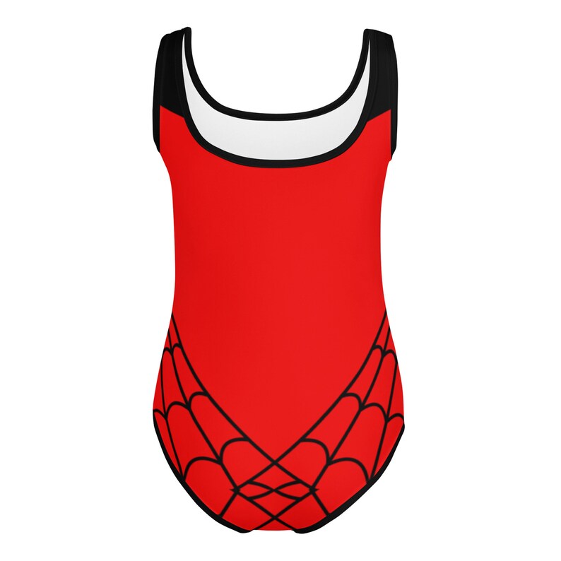 SPIDER WEB Inspired Kids Swimsuit Spider Girl One-Piece Swimsuit RED with Black Spider Spidergwen superhero swimsuit, kids costume