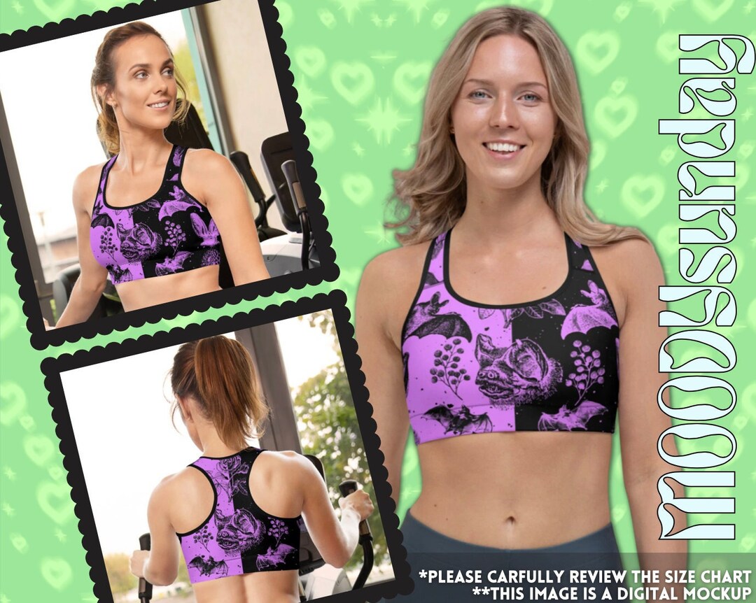 BAT FLORAL Sports Bra, Wild Flower Bat, Botanical Bat Print Pattern ...