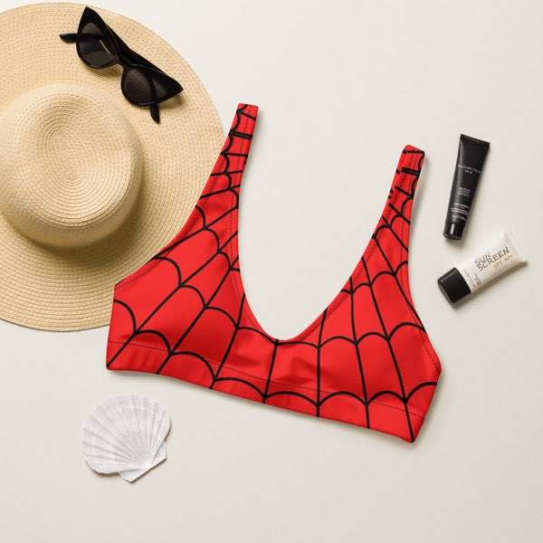 TOP ONLY Spider Dude Inspired Recycled bikini bra top Spider Girl Swimsuit Cosplay Beach Pool wear Alt Indie Bikini