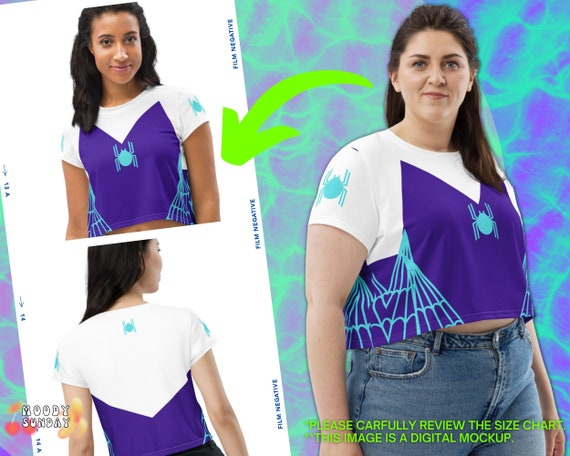 Buy SPIDER GWEN CROP Tee, Women's Spider Girl T-shirt, Cosplay Top, Shirt  Costume for Adults, Purple Spider Top Neon Cyan Webbing Web Design Online  in India 