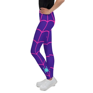 SPIDER GWEN TEEN Youth Leggings Spidergwen tights for girls, costume, kids spider costume, Spider Gwen for girls, purple pink cyan bottoms