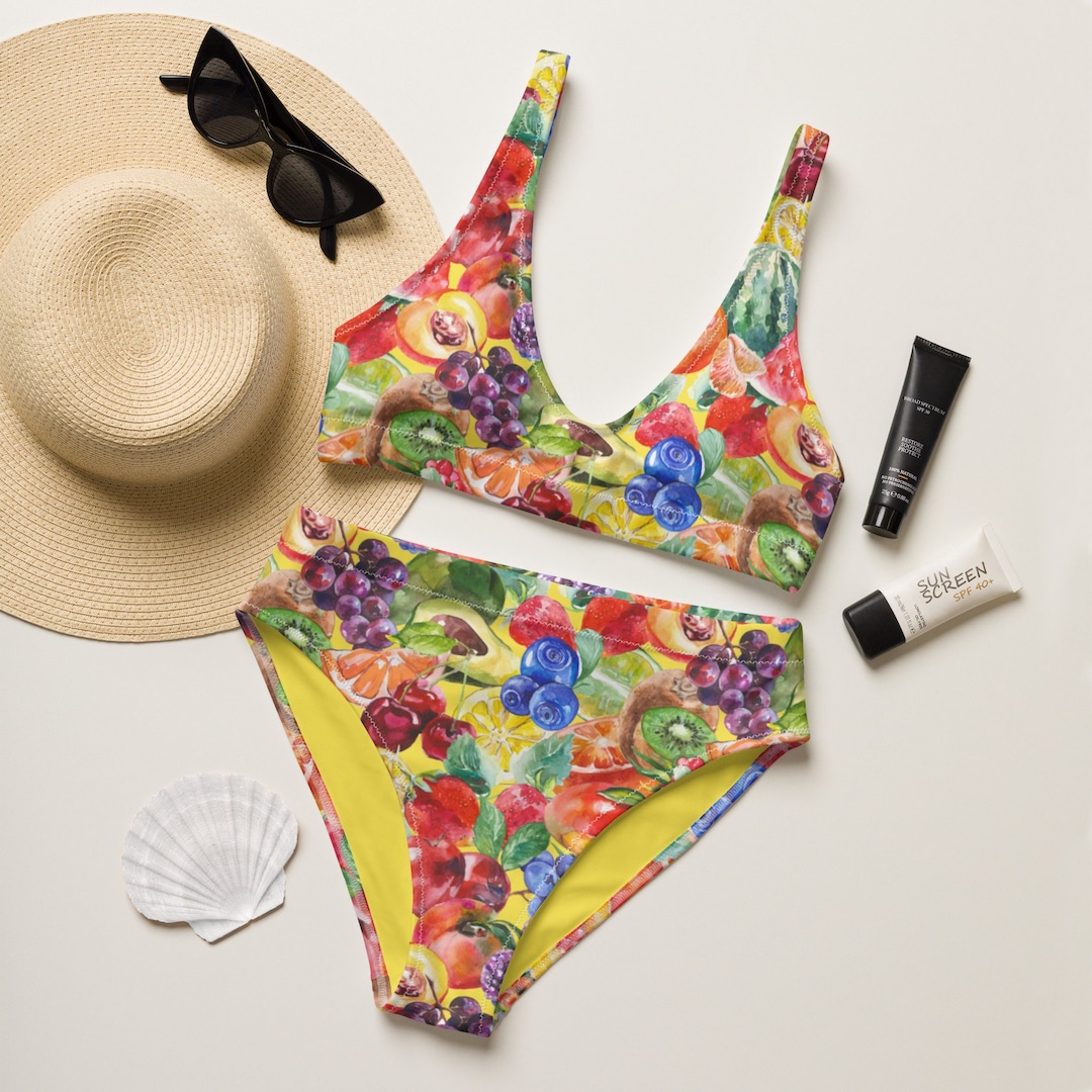 FRUIT BIKINI Recycled High-waisted Bikini, Tropical Fruit Bikini