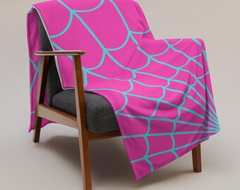 SPIDER WEB Throw Blanket Pink and neon Webbing, super hero accessories, cozy Blanket
