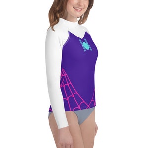 TEEN SIZED Spider Gwen Rash Guard, Spidergwen shirt for Teenager, girls superhero costume, Youth spider costume, Spider Gwen top for girls