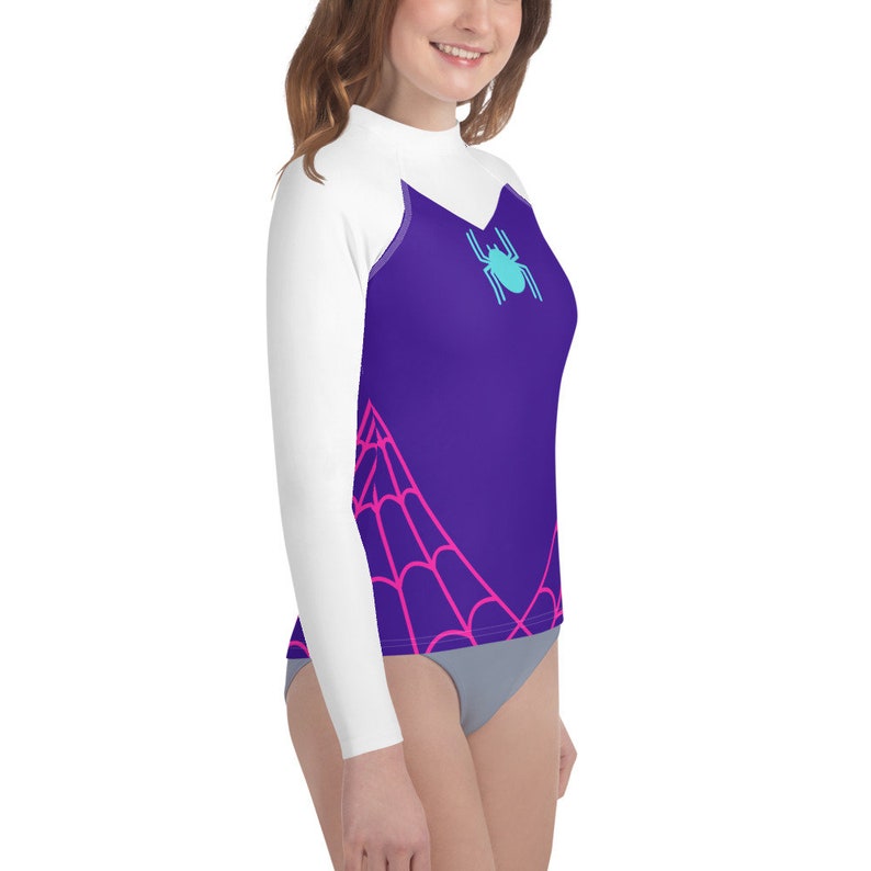 TEEN SIZED Spider Gwen Rash Guard, Spidergwen shirt for Teenager, girls superhero costume, Youth spider costume, Spider Gwen top for girls