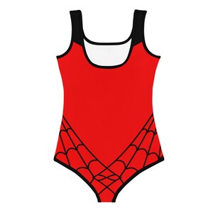 SPIDER WEB Inspired Kids Swimsuit Spider Girl One-Piece Swimsuit RED with Black Spider Spidergwen superhero swimsuit, kids costume