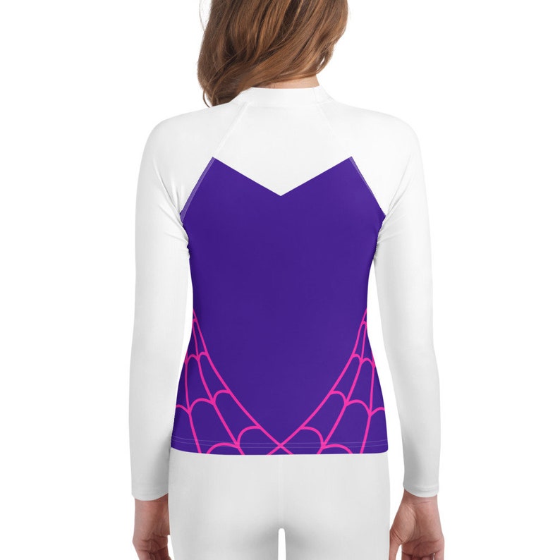 TEEN SIZED Spider Gwen Rash Guard, Spidergwen shirt for Teenager, girls superhero costume, Youth spider costume, Spider Gwen top for girls