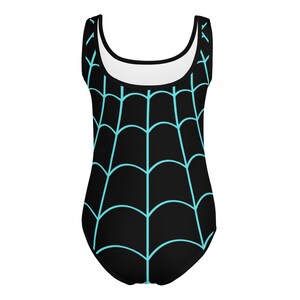SPIDER GWEN STACY Inspired Kids Swimsuit Spider Girl One-Piece Swimsuit Black with Neon Spider Spidergwen superhero swimsuit, kids costume