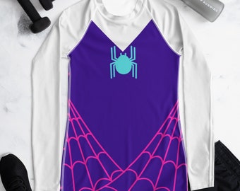 レディース ラッシュガード SPIDER GWEN スパイダーグウェン シャツ 大人用、スーパーヒーロー コスチューム、レディース スパイダー コスチューム、スパイダー グウェン トップ レディース、T シャツ