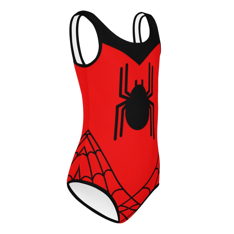 SPIDER WEB Inspired Kids Swimsuit Spider Girl One-Piece Swimsuit RED with Black Spider Spidergwen superhero swimsuit, kids costume