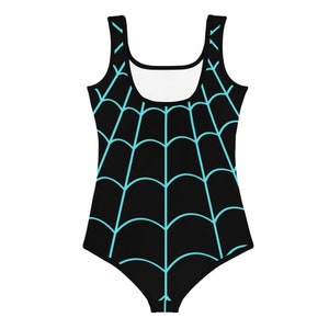 SPIDER GWEN STACY Inspired Kids Swimsuit Spider Girl One-Piece Swimsuit Black with Neon Spider Spidergwen superhero swimsuit, kids costume