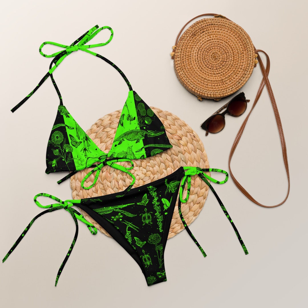 ACID NEON GREEN Fossil Bikini, All-over Print Recycled