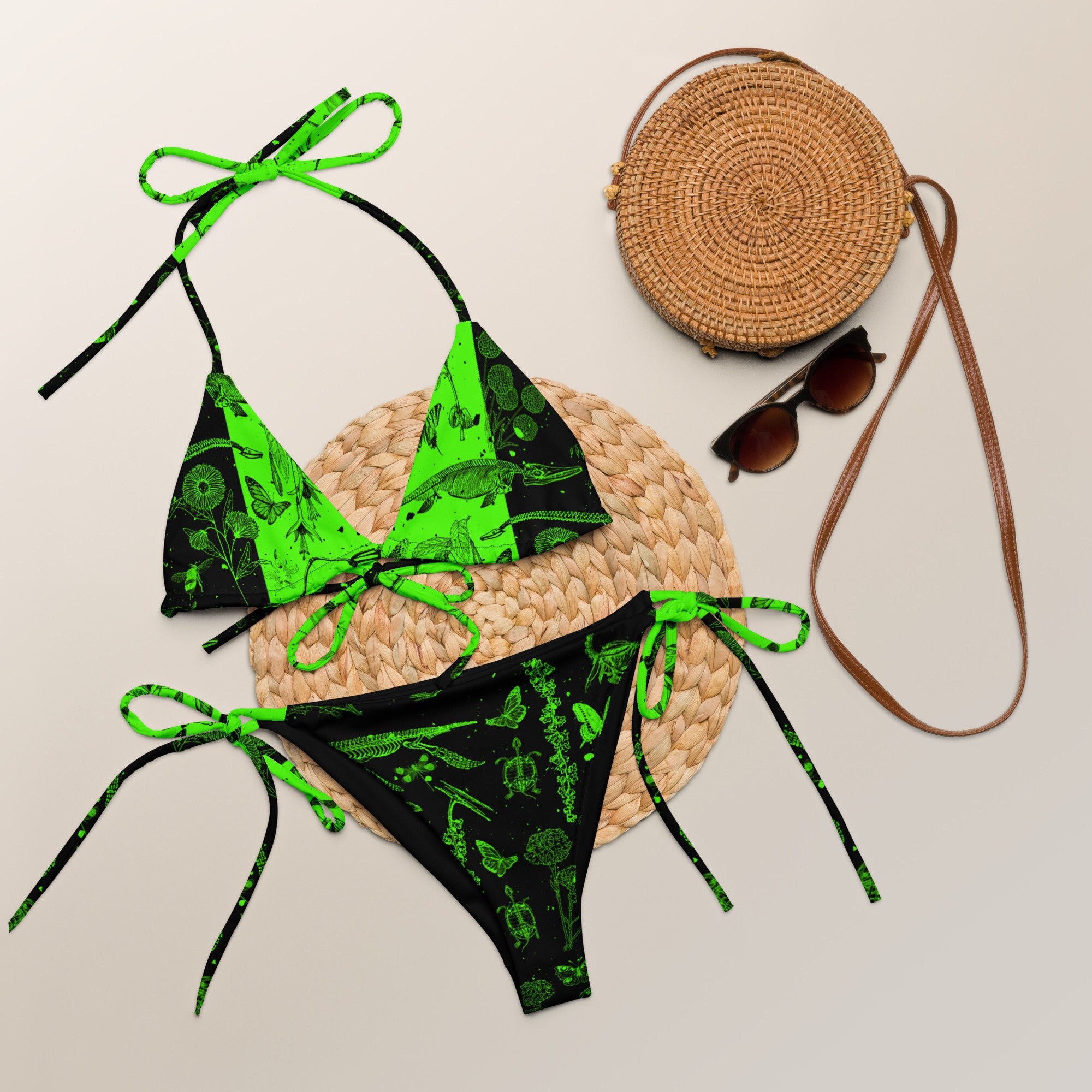 Botanical Peach Bikini Set, Sustainable Recycled Material, High