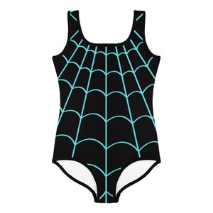 SPIDER GWEN STACY Inspired Kids Swimsuit Spider Girl One-Piece Swimsuit Black with Neon Spider Spidergwen superhero swimsuit, kids costume