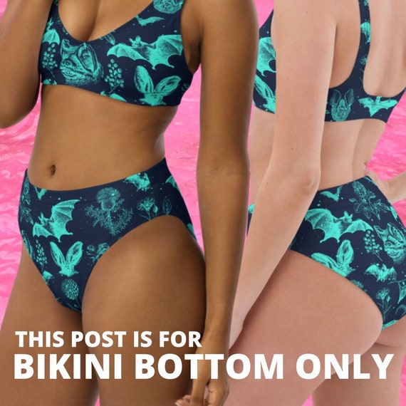 High-waisted Bikini Bottom BAT FLORAL Navy SWIMSUIT Bikini Flower Rose Pool  Wear Indie Bathing Suit Alt Swimsuit Alternative Swimwear 