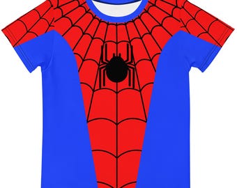 SPIDER WEB Maglietta girocollo per bambini Costume da ragno per bambini, costume da supereroe per ragazzi, cosplay per bambini, rosso e blu