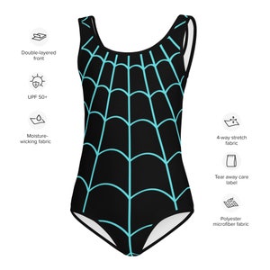 SPIDER GWEN STACY Inspired Kids Swimsuit Spider Girl One-Piece Swimsuit Black with Neon Spider Spidergwen superhero swimsuit, kids costume