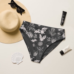 BAT BIKINI BOTTOM, Recycled high-waisted bikini bottom, rose bikini, alt swimsuit, alternative Swimsuit, Floral Swimsuit, women&#39;s swimsuit