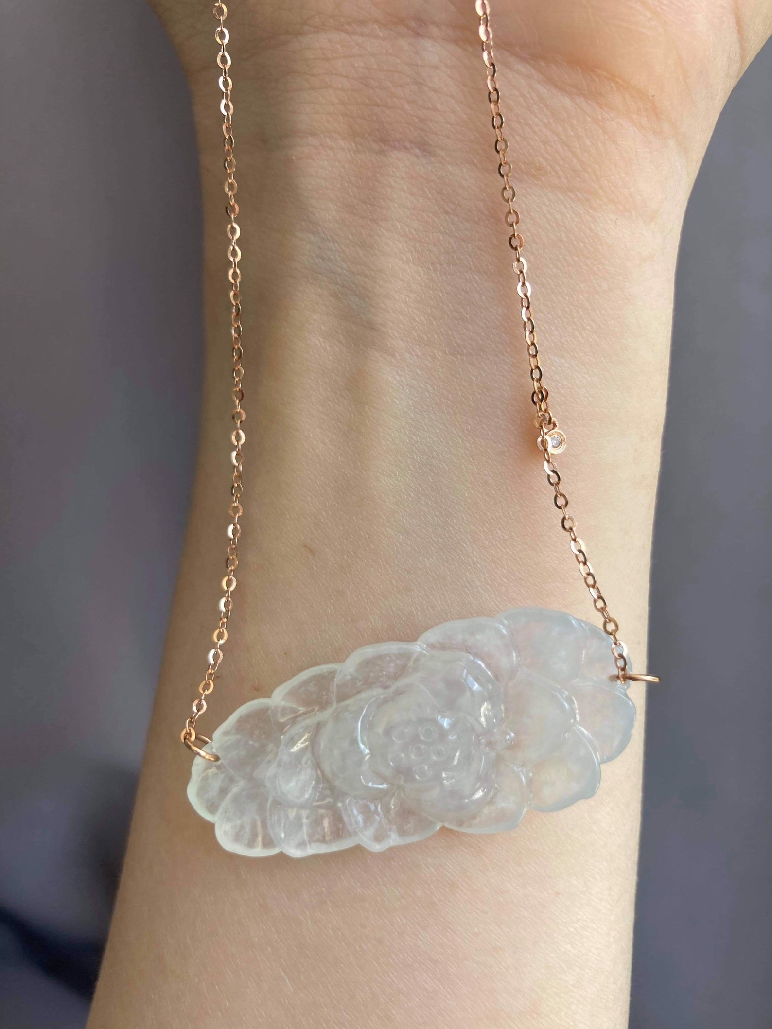 Natural Jade Lotus Necklace A Grade white Jadeite 18K Rose Etsy