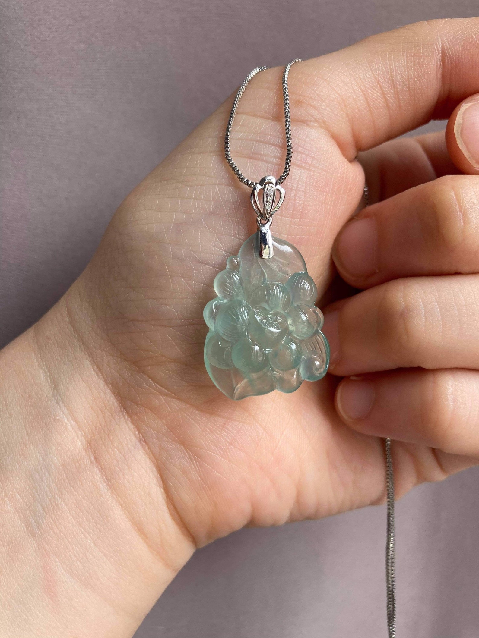 Jade Lotus Flower Pendant Necklace Grade A Blue Burmese Etsy