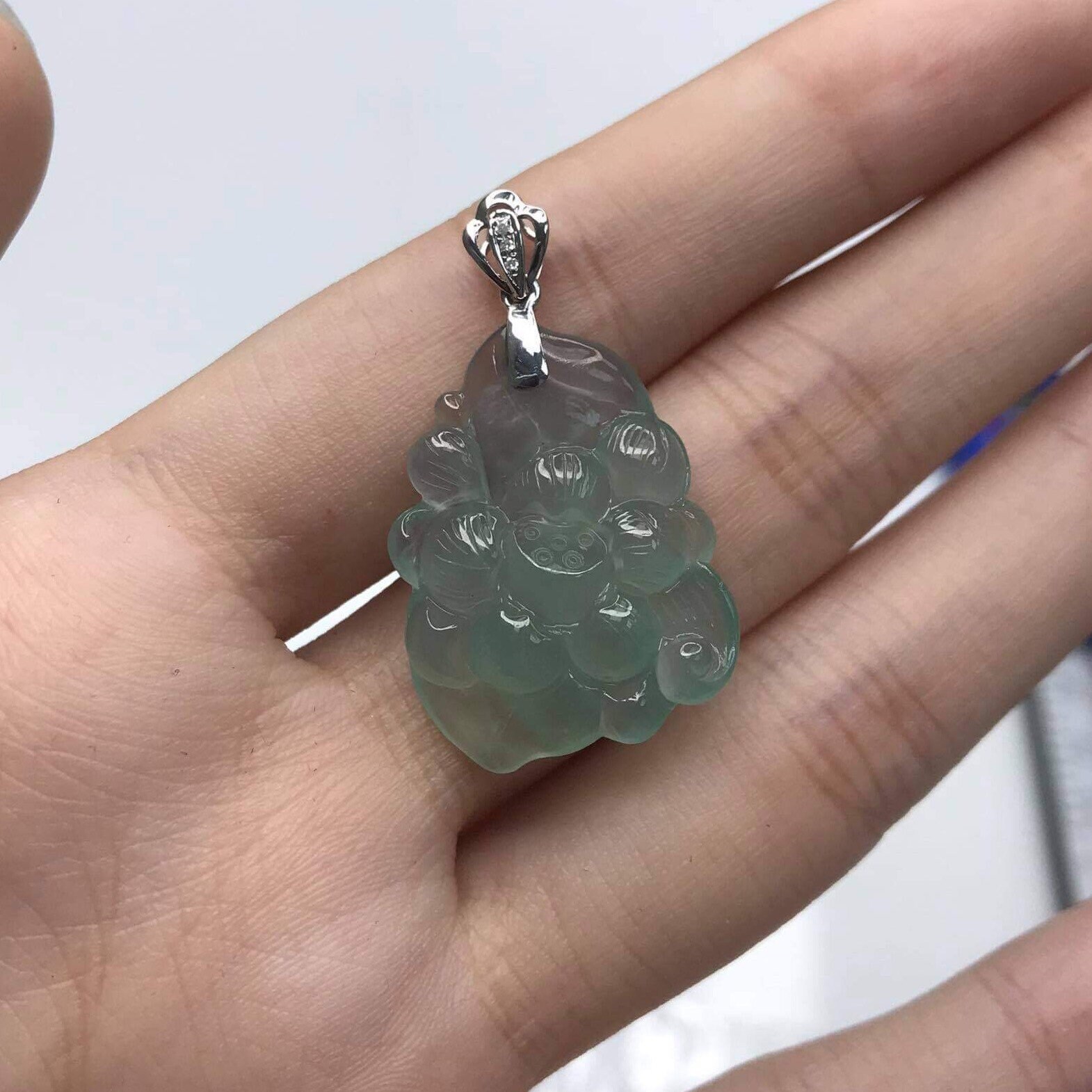 Preorder Jade Lotus carved Pendant 18K gold accessories Etsy