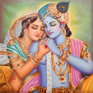 Radha Krishna Handmade Oil Painting – Spiritual Indian Wall Art | Hindu God Decor | Unique Gift for Home, Temple, or Housewarming