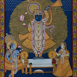 Shreenathji Oil Painting | Handmade Hindu God Wall Art | Krishna Canvas for Traditional Indian Decor & Spiritual Home Vibes| Traditional Art