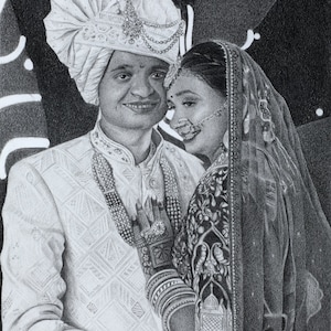 Individuelles Paar Bleistift Porträt vom Foto - Personalisierte Graphite Sketch Art | Handgezeichnete romantische Illustration Geschenk für Jubiläum, Hochzeit