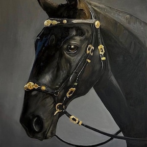 Majestic Black Horse Oil Painting on Canvas – Hand-Painted Equestrian Wall Art for Living Room or Office Decor |Unique Gift for Horse Lovers