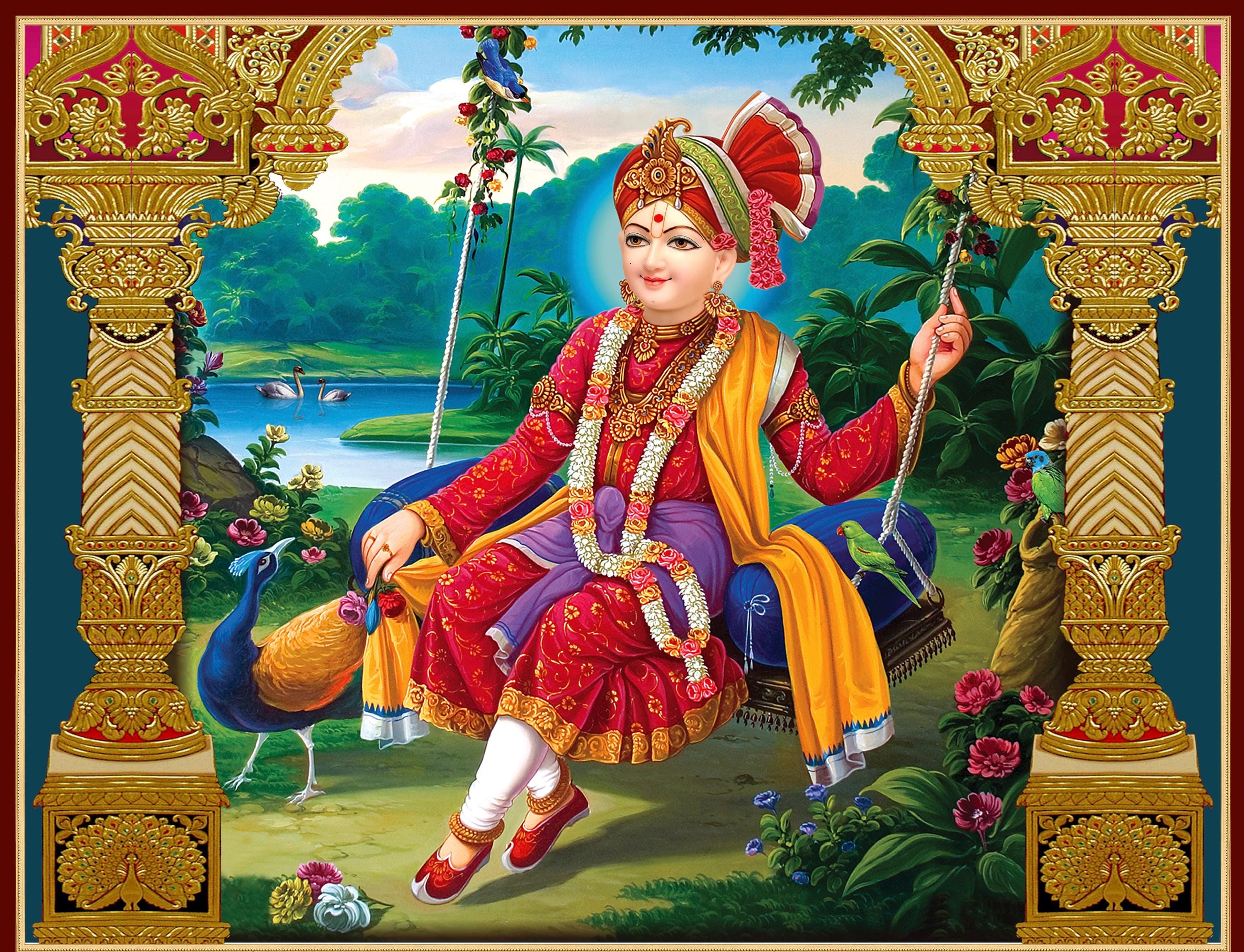 Handmade Swaminarayan Oil Painting on Canvas | Hindu God Wall Art |BAPS Swaminarayan Sanstha |Traditional Indian Artwork for Spiritual Decor