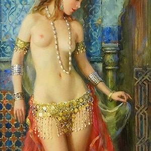 Sensual Women Oil painting - Boho Wall Decor | Feminine Body Art | Feminine Energy Portrait Art | Vintage Oriental Style Oil Painting |