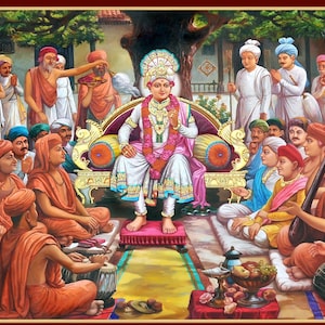 Swaminarayan Purushottam Painting | Handmade Hindu Artwork on Oil Canvas | BAPS Swaminarayan Sanstha Art |Indian Spiritual Wall Decor Temple