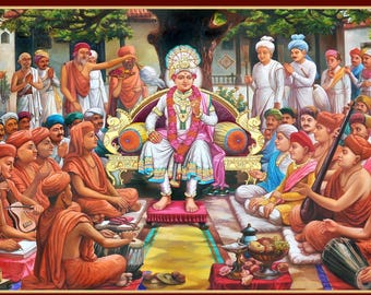 Swaminarayan Purushottam Painting | Handmade Hindu Artwork on Oil Canvas | BAPS Swaminarayan Sanstha Art |Indian Spiritual Wall Decor Temple