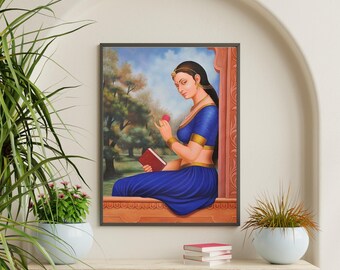 オリジナル油絵：サリーを着たインド人女性、精緻な写実性