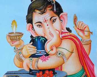 Large Ganpati Oil Painting on Canvas – Custom Hindu Art, Spiritual Decor for Home, Handmade Ganesha Artwork, Custom Sizes Available.