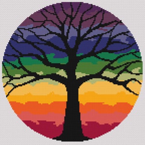 Rainbow Tree of Life Cross Stitch