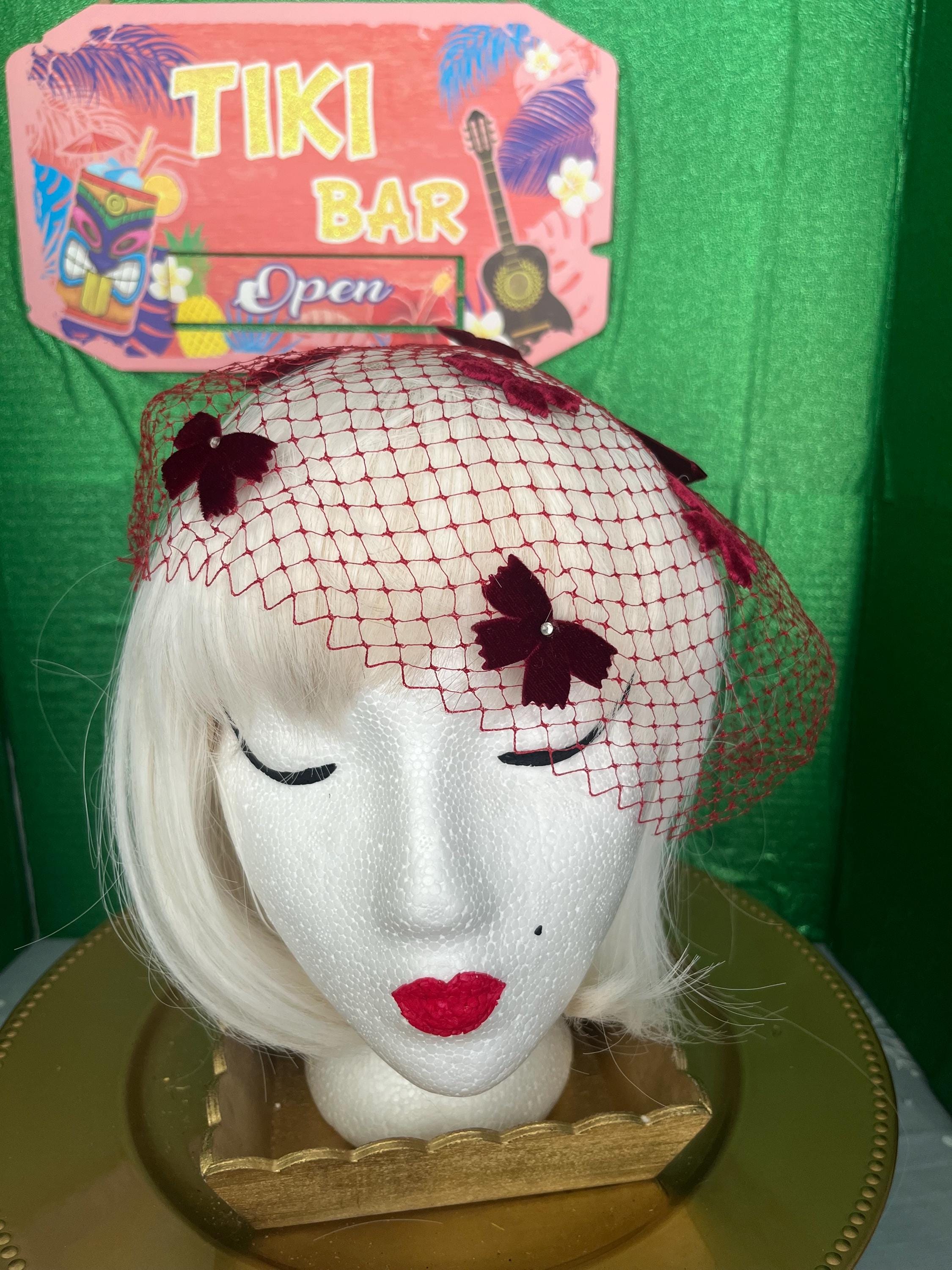 Vtg Pillbox Hat with Bow, Pink Veil In Tulle, Velvet Ribbon, Silk Flowers Vintage Silk Flower Hat Small Pill Box W Green Tulle Veil - Etsy main image 2