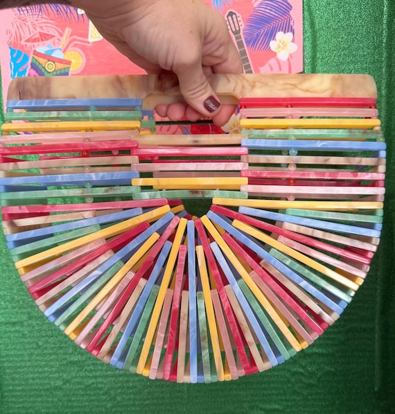 Acrylic Pastel Rainbow Basket Purse Clutch