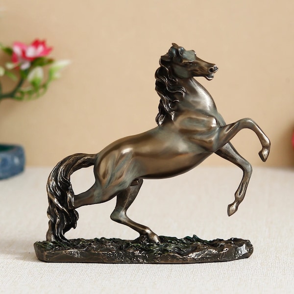 Sculpture de cheval de course, statue de cheval en bronze collé de 6,5 pouces, figurine de statue d’animal, ornements de cheval, sculpture de cheval décorative, cadeaux