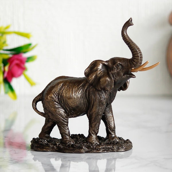 Elephant Sculpture, 6" Inch Bonded Bronze Elephant Statue, Animal Statue Figurine, Elephant Ornaments, Decorative Elephant Sculpture, Gifts